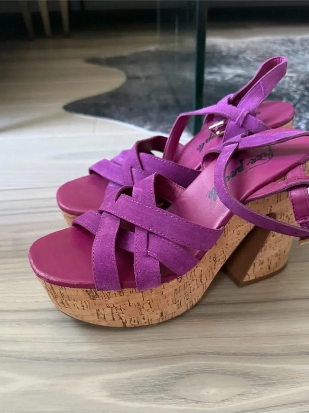 Free People Magenta Suede Cork Platform Sandals
